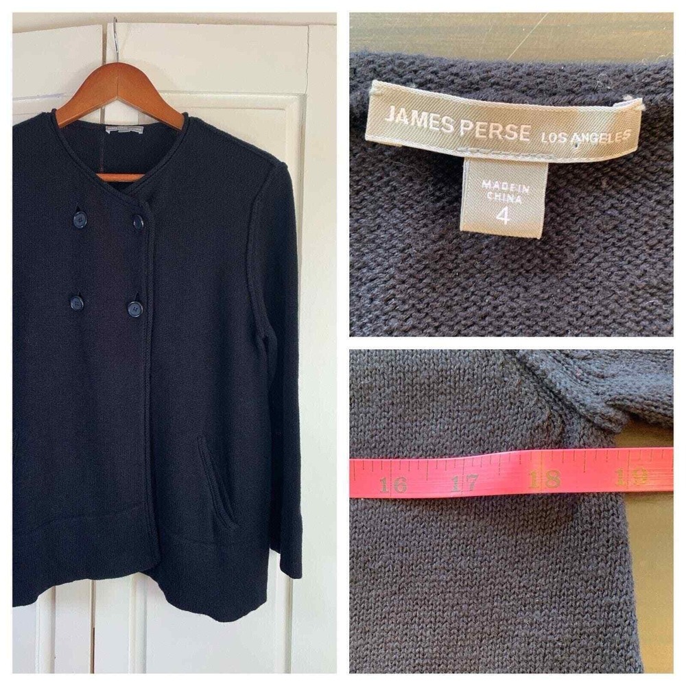 James Perse Black Double-Breasted Knit Cardigan Jacket